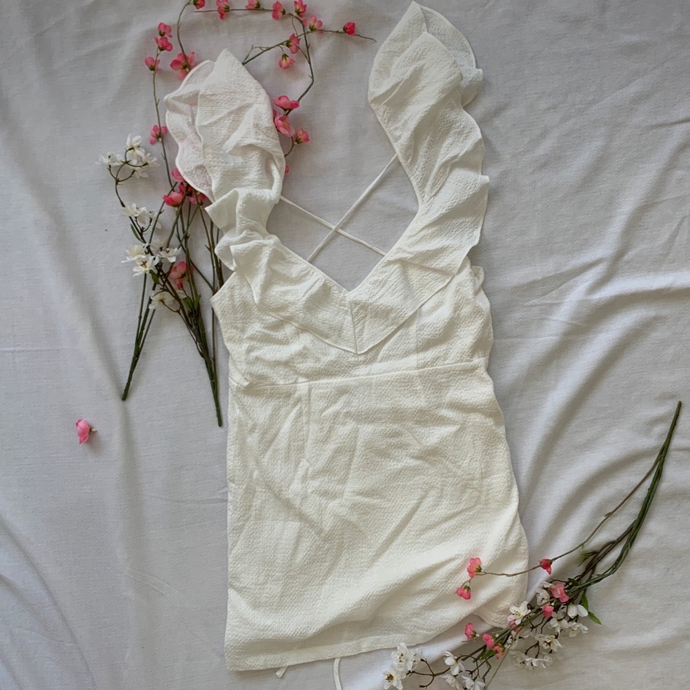 White Mini Dress Cross Open Back